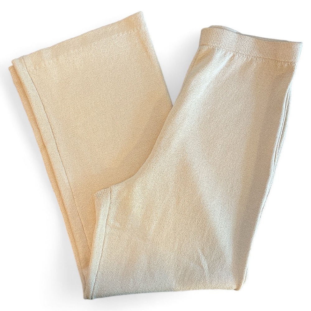 NEW ST JOHN Collection Cream High Rise Knit Straight Leg Pull On Pants 10